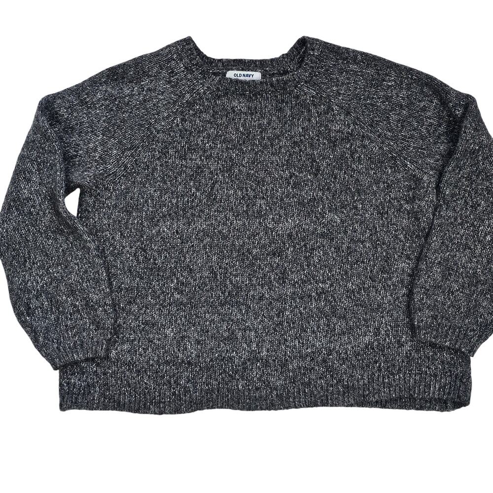 Old Navy black marl crewneck sweater cropped oversize basic preppy Medium